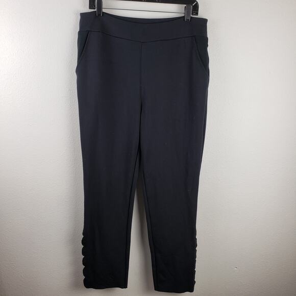 Soft Surroundings Pants - Soft Surroundings Women's L Pull On Ponte Pocket Pants Black Scallop Cutout‎